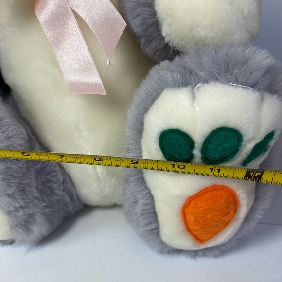 Grey and White Easter bunny rabbit. Plush with pink bow. - Picture 9 of 10